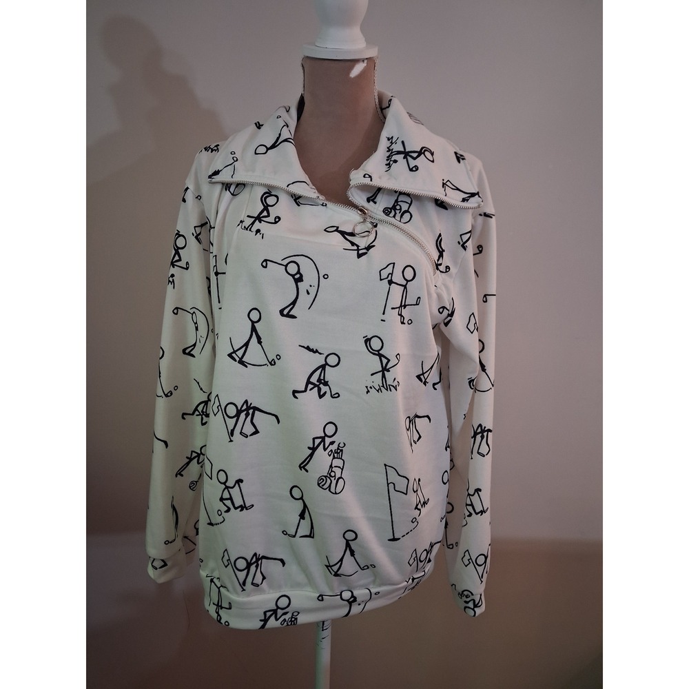 Acegolfs Womens Golf Stick Figure  Quarter Zip Sweatshirt White Large